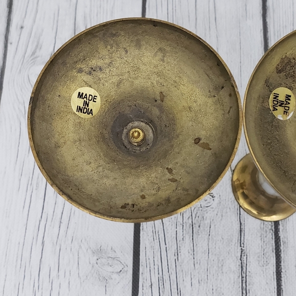 Vintage Brass, Mother of Pearl Inlay Candle Holders for Candlesticks, Set of 2 - Picture 5 of 7